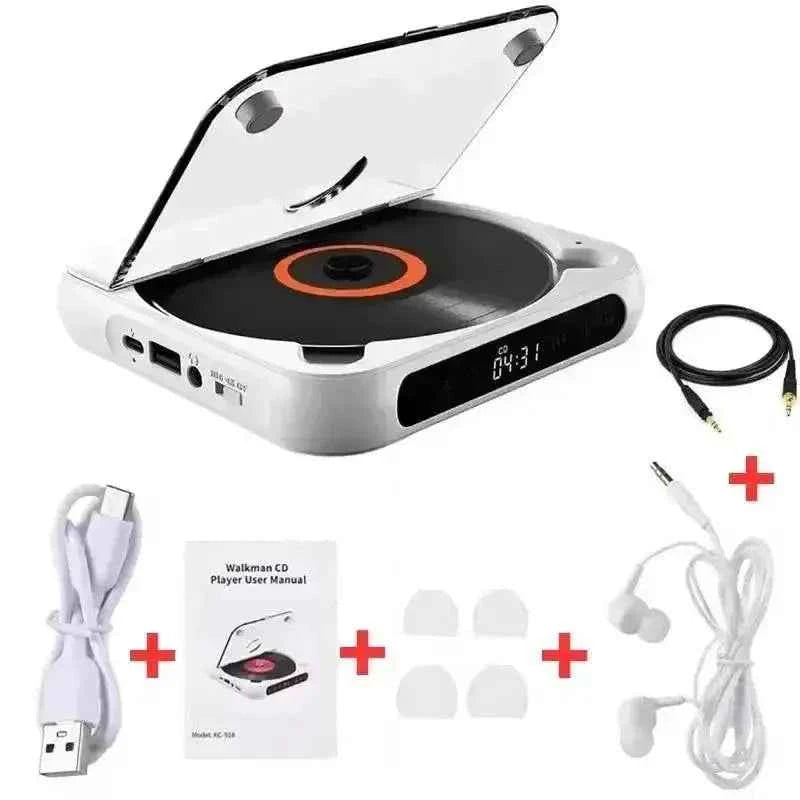 Portable CD Player — Rechargeable with Bluetooth & Earphones
