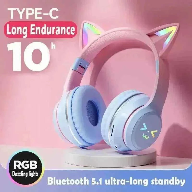 Feline RGB Wireless Headphones — LED Lighting & Foldable