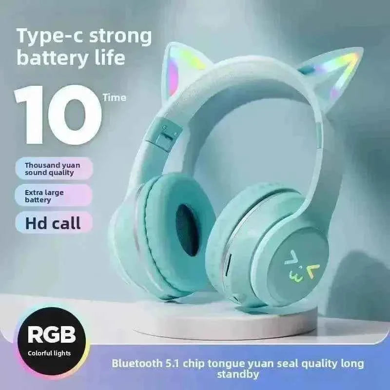 Feline RGB Wireless Headphones — LED Lighting & Foldable