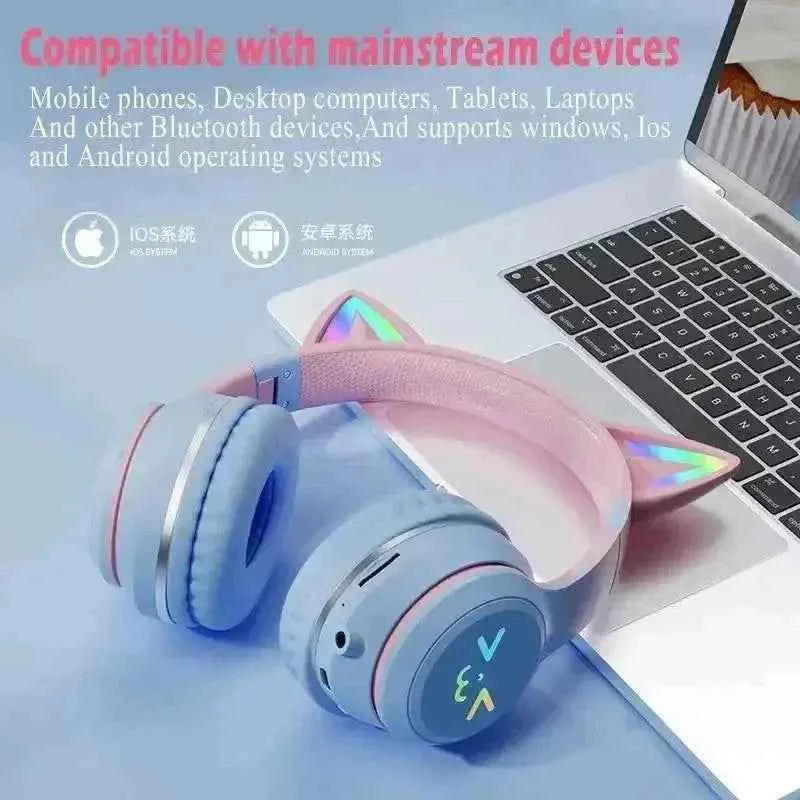 Feline RGB Wireless Headphones — LED Lighting & Foldable