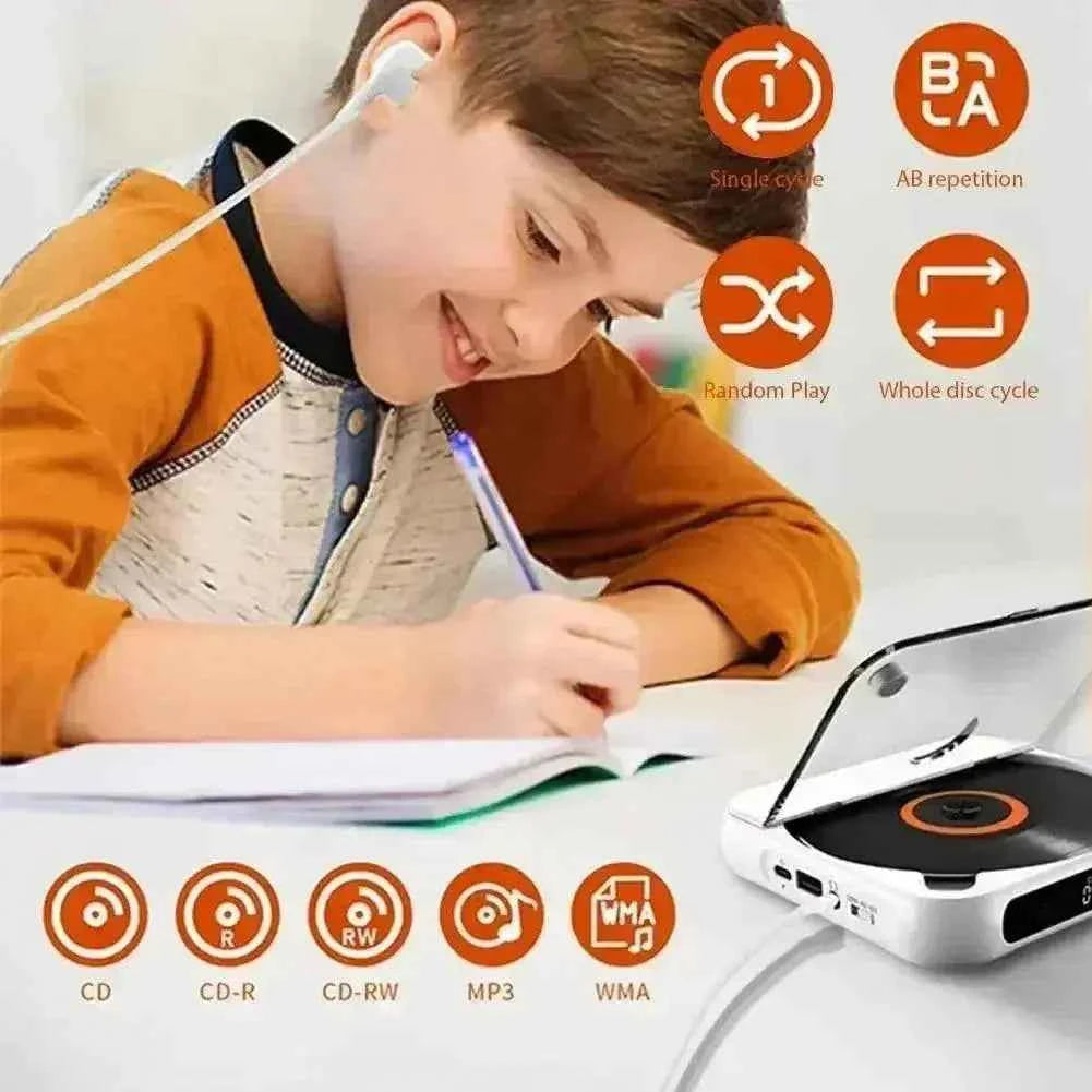 Portable CD Player — Rechargeable with Bluetooth & Earphones
